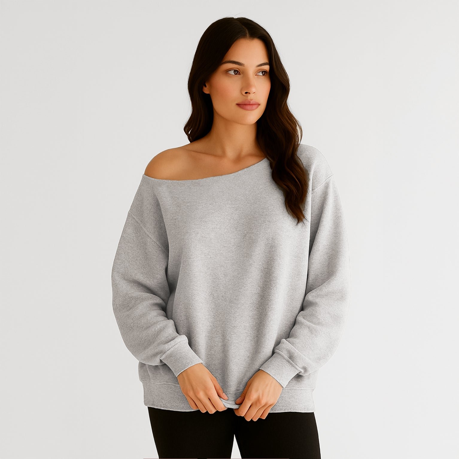 6007 - Women's Fleece Off Shoulder Pullover Sweatshirt - 图片 2
